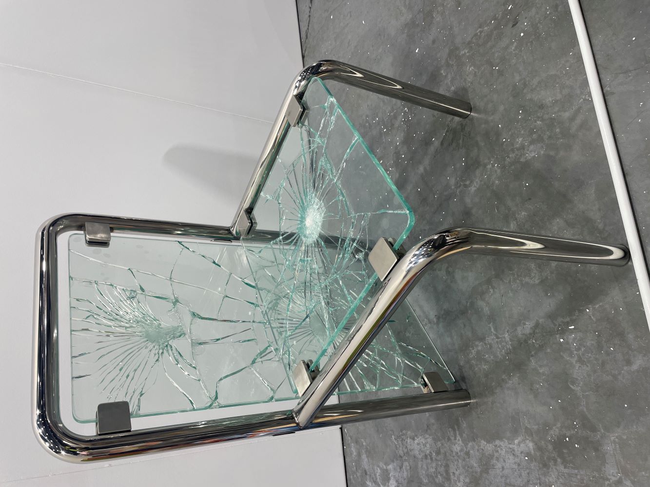 CJ Anderson + Jay Jermyn, Just Trying to Hold It Together. 2022. Aluminum and glass.